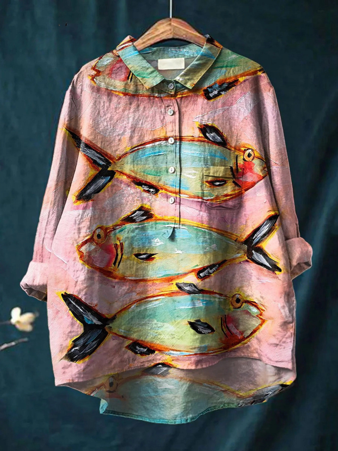 Belén | T-shirt Casual d'Arte di Pesce Vintage per Donne