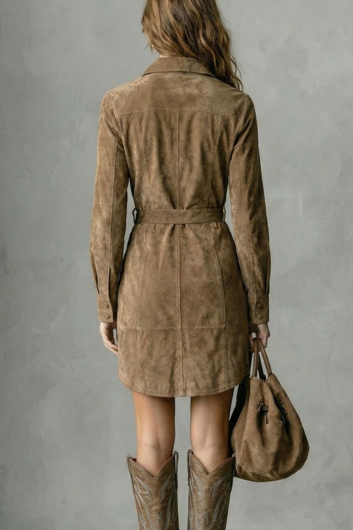 Vellessa – Elegante Abito Midi in Suede con Silhouette Raffinata