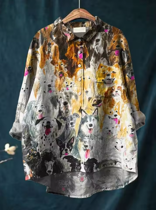 Teresa | Blusa Casual con Stampa Artistica di Cani