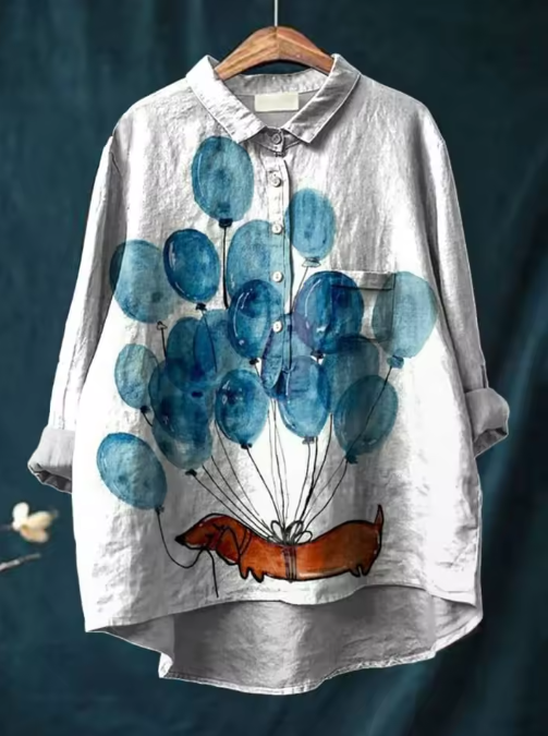 Hai ragione. Irene | Blusa Casual con Stampa Artistica di Palloni e Cane