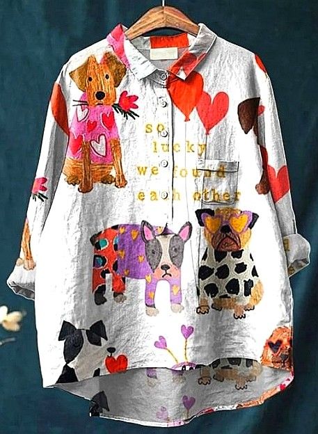 Cristina | Blusa Casual Artistica con Cuori e Animali