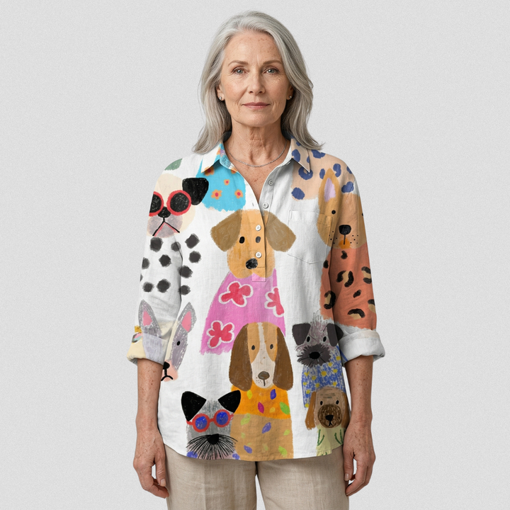 Martina | Camicia casual con cane di cartone animato colorato